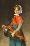 Continental School, The young musician, watercolor over pencil on paper laid down on board