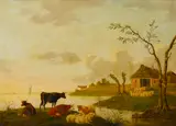 Cattle resting by the water by Dutch School, oil on panel, offered Nov 2013