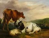 Thomas Sidney Cooper Ra, Two cows and an ewe in a landscape, oil on canvas