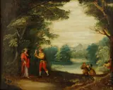 Couples in a bower with a bagpiper playing by Dutch School, oil on panel, offered Nov 2013