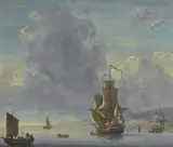 English School, Shipping in a calm sea, gouache