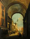 A Venetian courtyard by Italian School, oil on canvas, sold Nov 2013