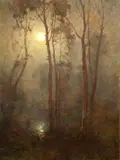 Emo Mazzetti, A moonlit forest, oil on panel