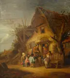Adriaen van Ostade, Figures by a doorway, oil on panel