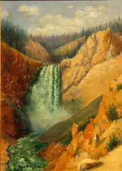Yellowstone falls by Ralph E. DeCamp, oil on canvas board, sold Nov 2013