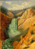 Ralph E. DeCamp, Yellowstone falls, oil on canvas board