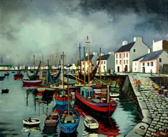 Evalyne Firmin, Port de Pêche en Bretagne, 1962, oil on canvas