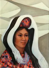 Edith Anne Hamlin, Mercado #2, Chichicastenango, Guatamala, 1978, oil on board