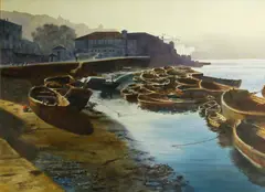 Sunrise, Oporto, Portugal by Joseph Morgan Henninger, 1965, watercolor on paper, sold Nov 2013