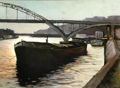 Olaf Palm, Barge at sunset, oil on canvas