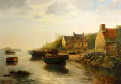La Greve à Tregastel, Bretagne by Raymond Quence, oil on canvas, sold Nov 2013