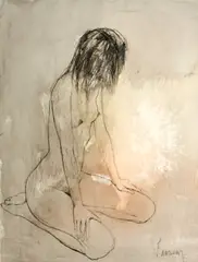 Jean Jansem, Nu A Genoux, C. 1980, watercolor on paper