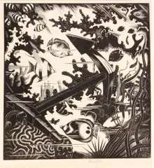 The Lost Anchor by Robert Gibbings, 1936, Wood engraving on tissue-thin laid paper, sold Nov 2013