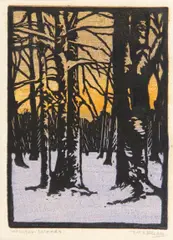 Winter Woods, n.d. by William S. Rice, Color woodcut on laid paper, sold Nov 2013