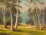 Paul A. Grimm, Sycamores in autumn, oil on canvas board