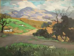 Mary DeNeale Morgan, Barns on hills, watercolor and gouache on paperboard