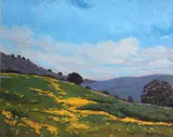 Jesse Don Rasberry, California wildflowers on rolling hills, oil on masonite