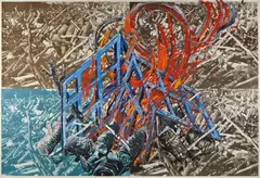 Untitled (What I did last summer) by Dennis Croteau, 1985, oil paint and mixed media on offset sheets of lithography, offered Jul 2013