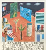 David Hockney, The New World Festival for the Arts (Hockney Poster 80), 1982, Color offset lithographic poster, unsigned, for the 1982 New World Festival for the Arts, Miami
