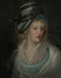 John Hoppner, A portrait of a woman with a blue hat, oil on canvas