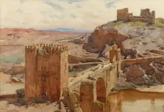 Henry Charles Brewer, The Alcántara Bridge, Toledo, Spain, watercolor on paper