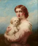 James John Hill, A young lady and her dog, oil on canvas