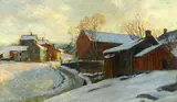 A farm in winter by Continental School, oil on board, sold Jun 2013