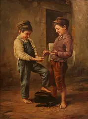 H. Zweifel, Shoe shine boys, oil on canvas