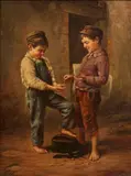 H. Zweifel, Shoe shine boys, oil on canvas