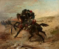 Wilfrid Constant Beauquesne, A battle scene, oil on canvas
