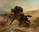 Wilfrid Constant Beauquesne, A battle scene, oil on canvas