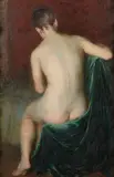 John Koch, Seated nude, green velvet draperies