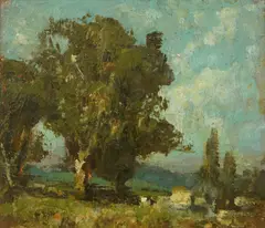 Douglass Ewell Parshall, Oak Tree; Old House Cricklade (England); Untitled landscape (3), oil on board