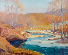 Frank Joseph Vavra, Fall landscape with stream, oil on canvas affixed to board