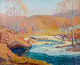 Frank Joseph Vavra, Fall landscape with stream, oil on canvas affixed to board