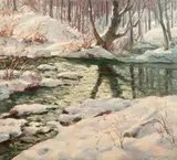 Leo B. Blake, A wintery river scene, oil on canvasboard