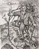 Steven Campbell, Bearded hiker and a marsh, ink on paper