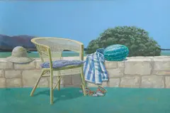 Kip Stewart, Wall and Still Life, acrylic on canvas