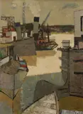 René Genis, Harbor scene, oil on board
