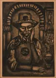 Georges Rouault, Miserere mei deus secundum magnam misericordiam tuam, pl. I; Chinois inventa, dit-on la poudre à canon, nous en fit don, pl. XXXVIII, from Miserere series (C./R. 54e; 91b), 1923; 1926, Etching and aquatints on wove paper, from the total edition of 500