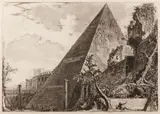 Francesco Piranesi, Piramide di C. Cestio, from Vedute di Roma (W. 190; H. 36), 1756/later, Etching on laid paper with 'Bracciano' watermark, a posthumous Roman impression