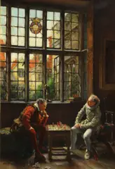 Frank Moss Bennett, The chess game, oil on canvas