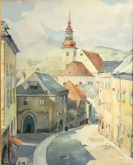 Camille Bombois, A quiet village street, watercolor
