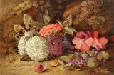 Vincent Clare, A still life of flowers on a mossy bank; Gooseberries, currants, strawberries and cherries on a mossy bank (a pair)