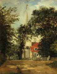 John Constable, A view of a church, thought to be Dedham Church, oil on board