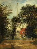 John Constable, A view of a church, thought to be Dedham Church, oil on board