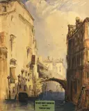 English School, A Venetian canal, watercolor over pencil heightened with gum arabic on paper laid down on heavy card
