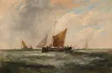 Fishing boats in choppy waters by English School, oil on canvas, sold May 2013