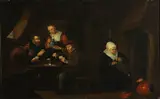 Abraham de Pape, Figures playing cards in a tavern, oil on canvas