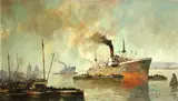 Henri-Jozef Pauwels, The harbour at Antwerp, Belgium, oil on canvas